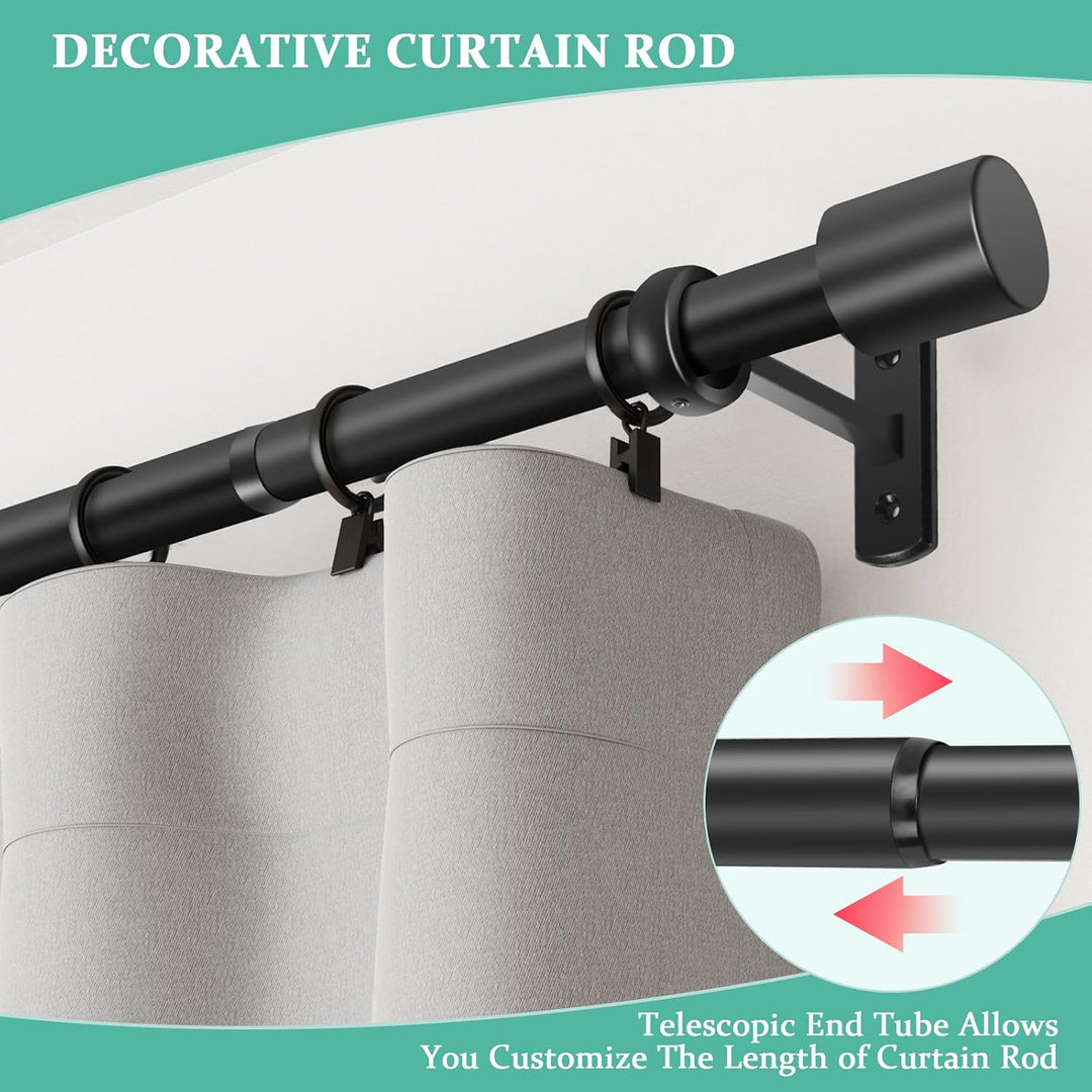 Curtain Rods 168" to 240" / 144" to 168" Adjustable, 1 Inch Diameter Curtain Rods, Black Outdoor Curtain Rod, Hanging Curtain Rod with Brackets