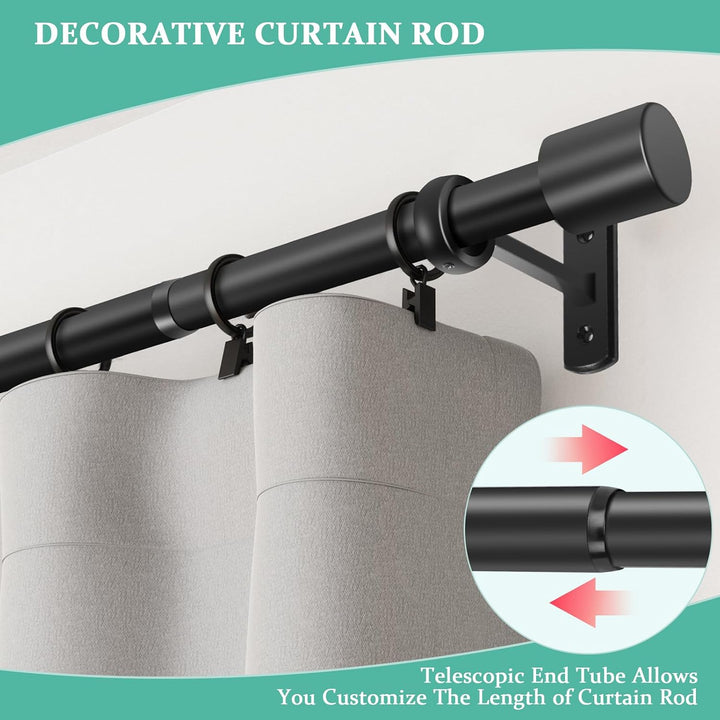 Curtain Rod 37" to 72" / 72” to 144” Adjustable, 1 Inch Diameter Curtain Rods, Black Or Brushed Nickel Adjustable Curtain Rod