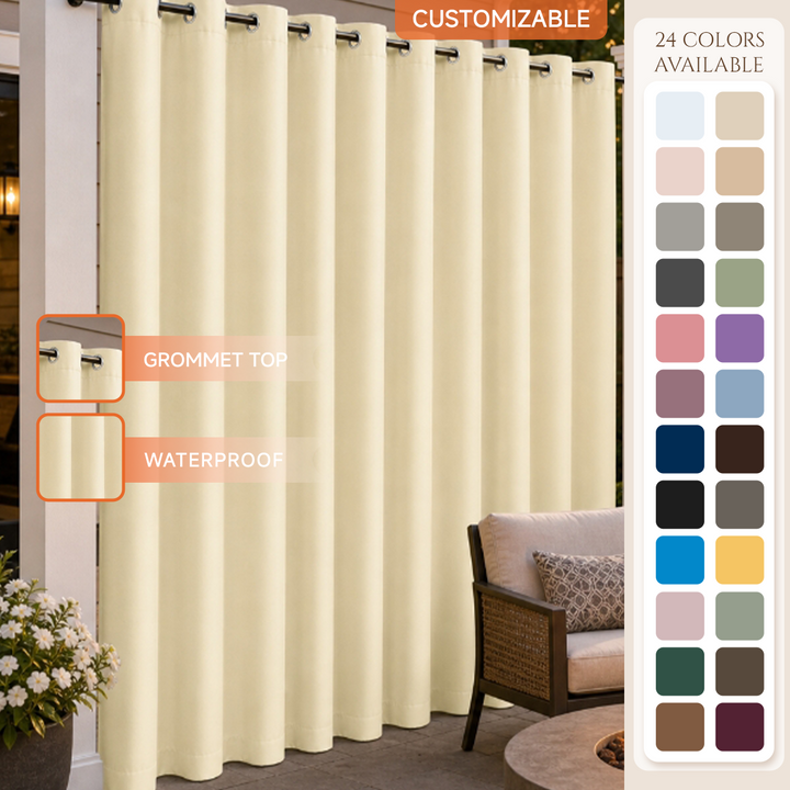 Patio Curtains With Grommets Top, Waterproof Patio Curtains, Grommets Top Patio Curtains, 1 Pcs
