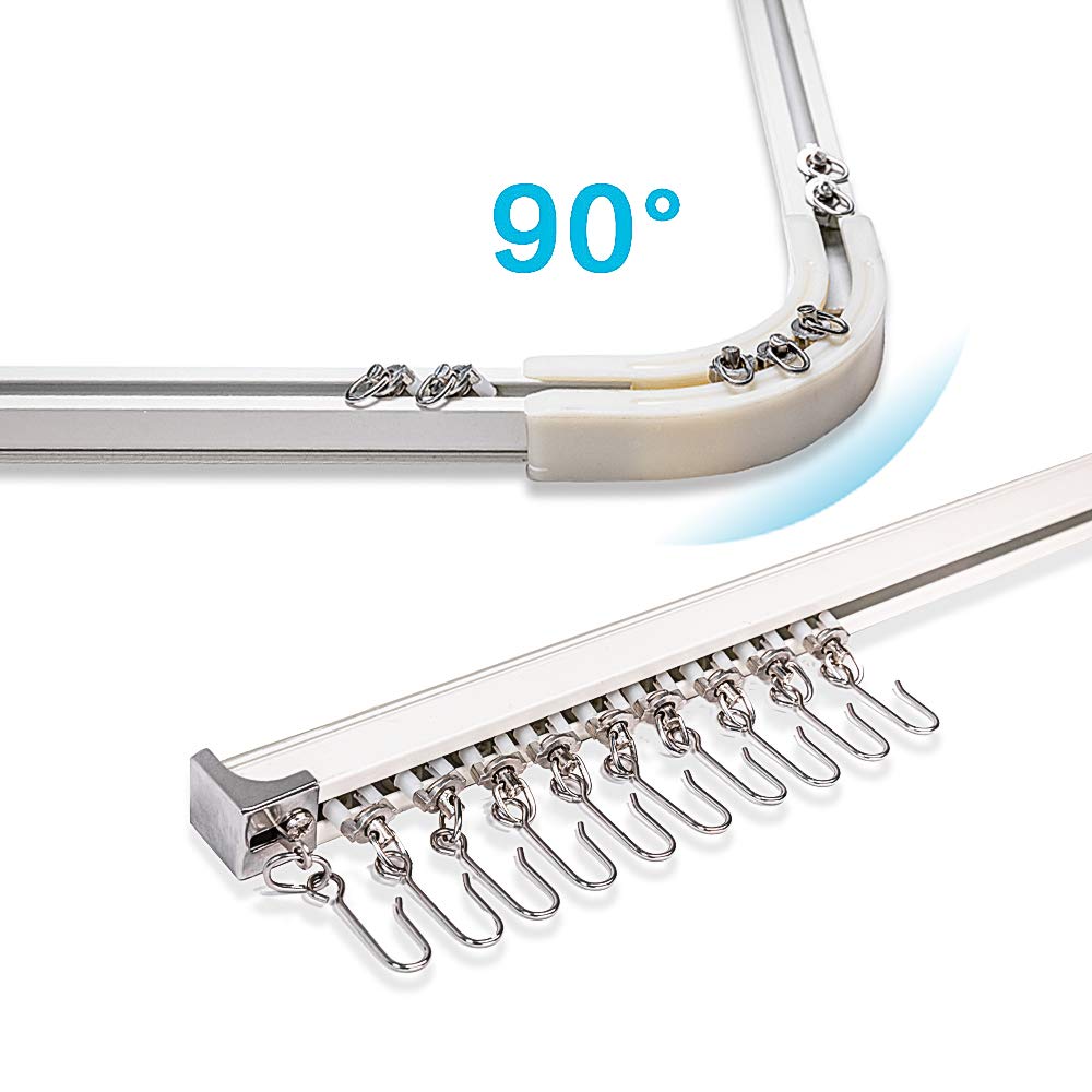 Upgraded White Aluminum Curtain Track, with Curved track, Can be Used as an Extension Track Rod, Ceiling or Wall mount, Indoor or Outdoor