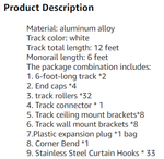 Upgraded White Aluminum Curtain Track, with Curved track, Can be Used as an Extension Track Rod, Ceiling or Wall mount, Indoor or Outdoor