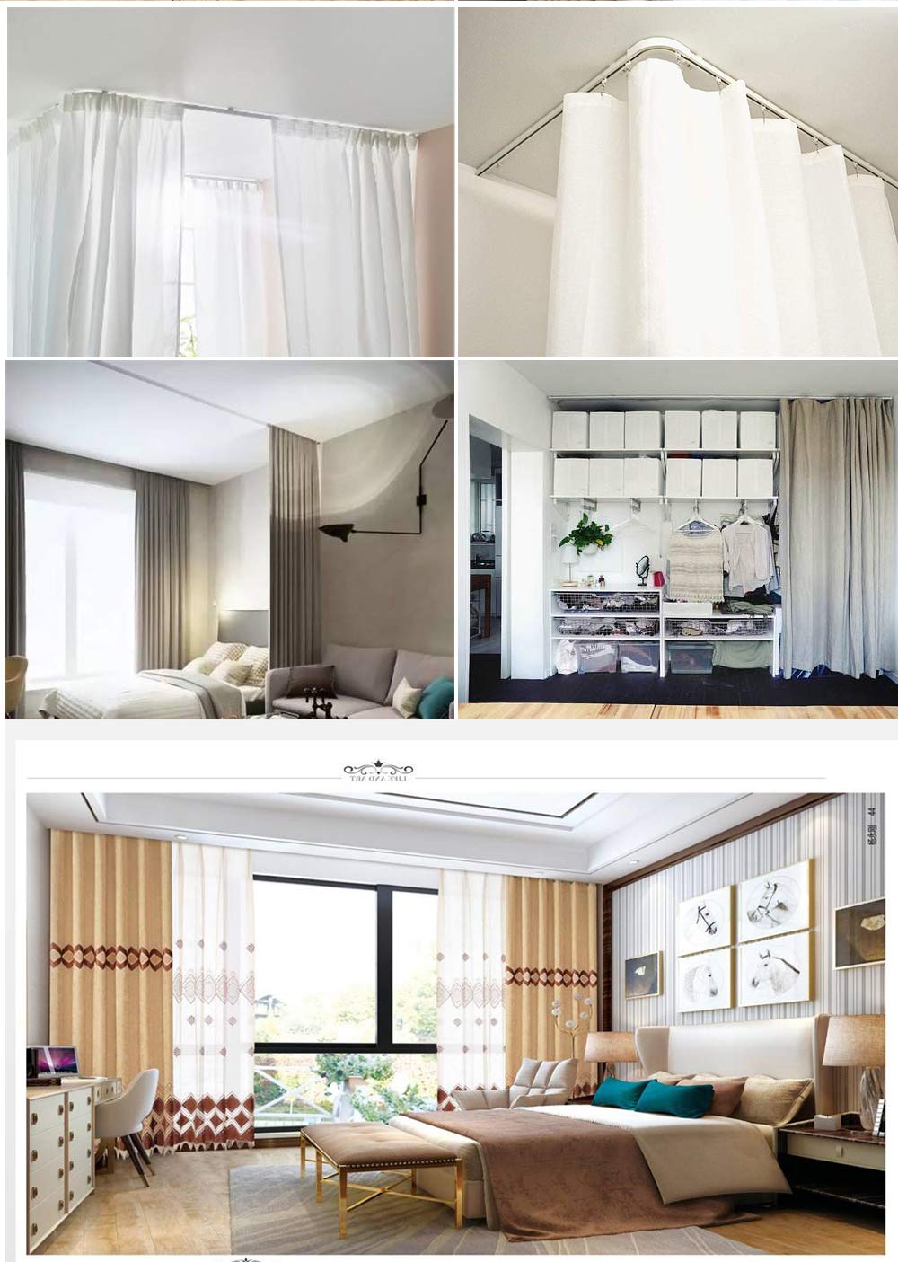 Upgraded White Aluminum Curtain Track, with Curved track, Can be Used as an Extension Track Rod, Ceiling or Wall mount, Indoor or Outdoor