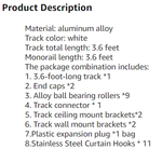 Upgraded White Aluminum Curtain Track, with Curved track, Can be Used as an Extension Track Rod, Ceiling or Wall mount, Indoor or Outdoor