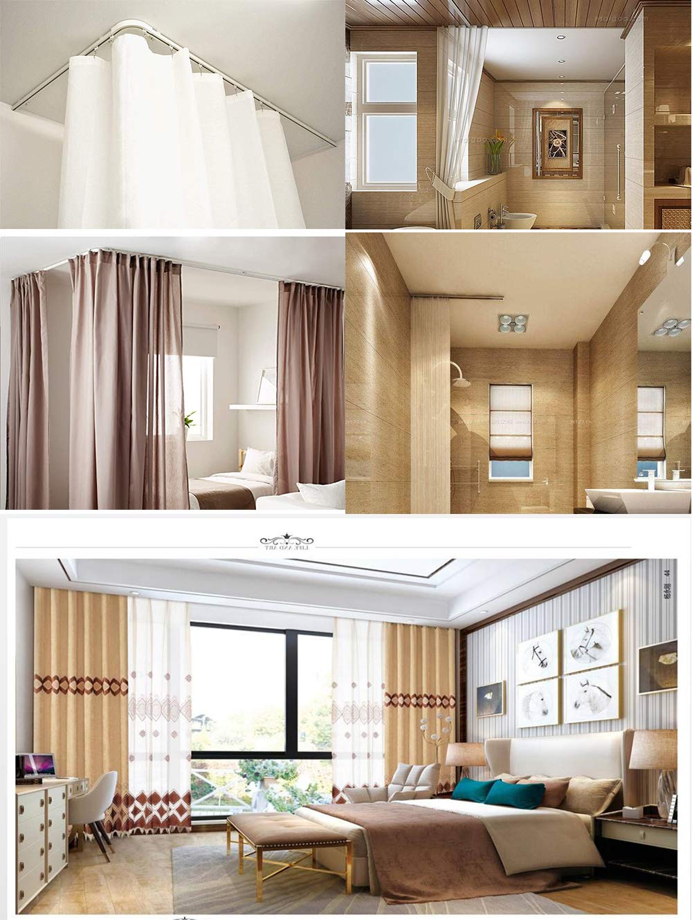 Upgraded White Aluminum Curtain Track, with Curved track, Can be Used as an Extension Track Rod, Ceiling or Wall mount, Indoor or Outdoor