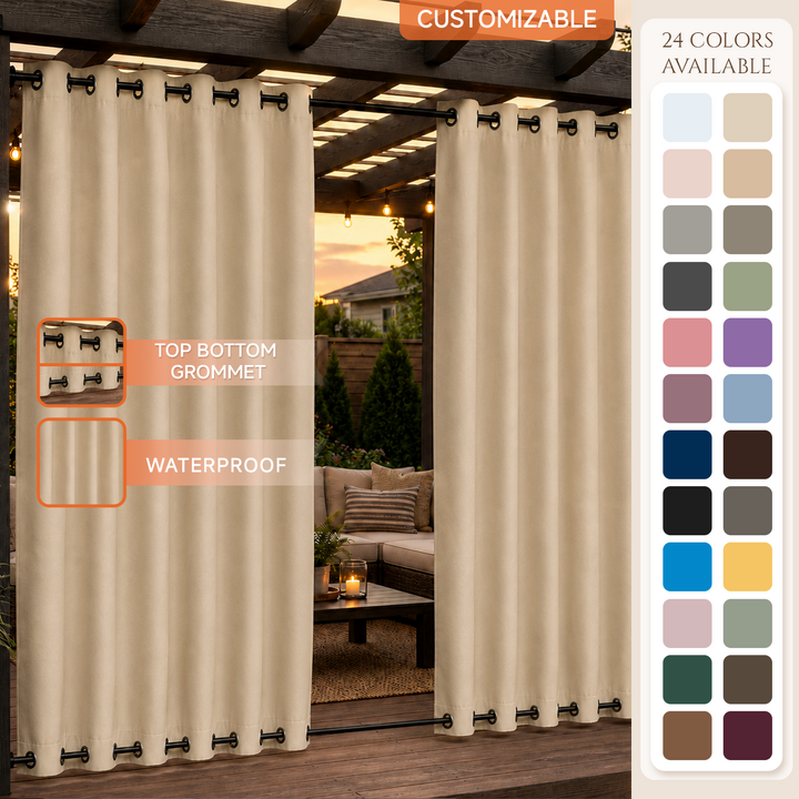 Pergola Curtains With Grommets Top &amp; Bottom, Waterproof Pergola Curtains, Grommets Top &amp; Bottom Pergola Curtains, 1 Pcs