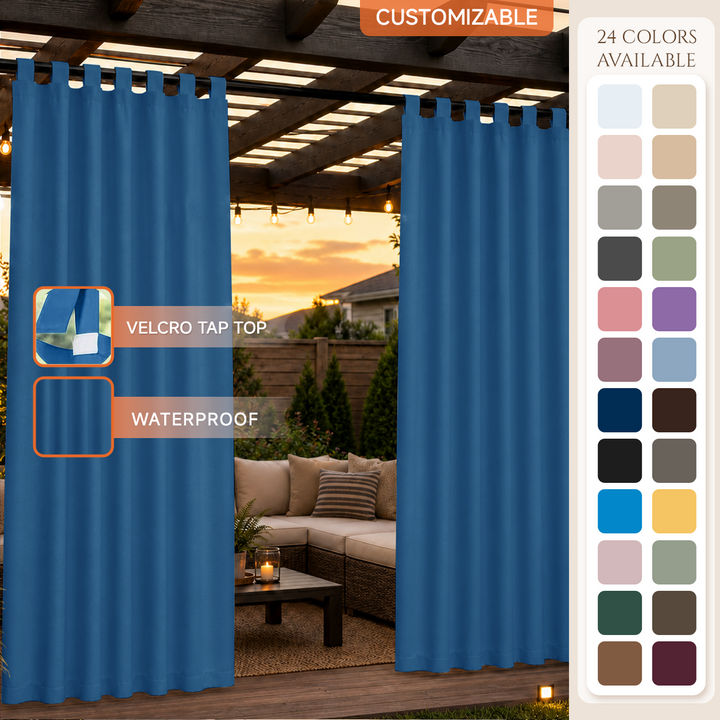 Pergola Curtains With Velcro Tab Top, Outdoor Pergola Curtains, Waterproof Velcro Tab Top Pergola Curtains, 1 Pcs
