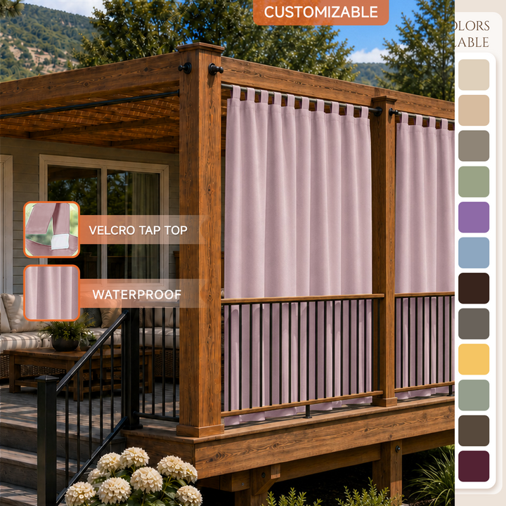 Deck Curtains With Velcro Tab Top, Outdoor Deck Curtains, Waterproof Velcro Tab Top Deck Curtains, 1 Pcs