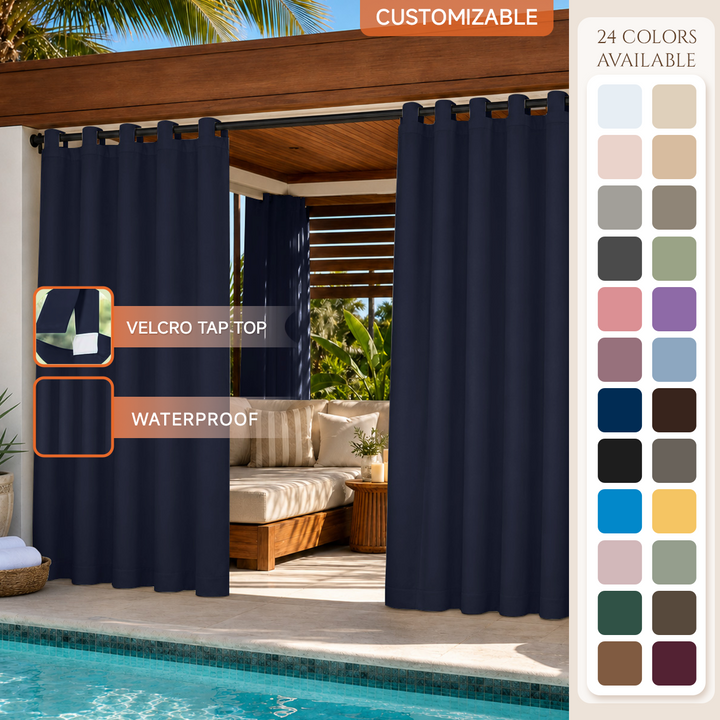 Cabana Curtains With Velcro Tab Top, Outdoor Cabana Curtains, Waterproof Velcro Tab Top Cabana Curtains, 1 Pcs