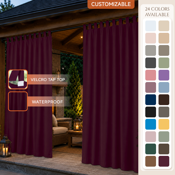Pavilion Curtains With Velcro Tab Top, Outdoor Pavilion Curtains, Waterproof Velcro Tab Top Pavilion Curtains, 1 Pcs