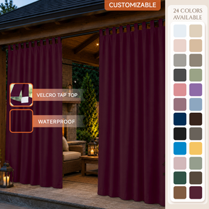 Pavilion Curtains With Velcro Tab Top, Outdoor Pavilion Curtains, Waterproof Velcro Tab Top Pavilion Curtains, 1 Pcs
