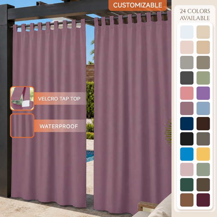 Pool Curtains With Velcro Tab Top, Outdoor Pool Curtains, Waterproof Velcro Tab Top Pool Curtains, 1 Pcs