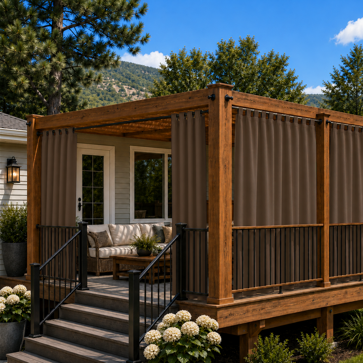 Deck Curtains With Velcro Tab Top, Outdoor Deck Curtains, Waterproof Velcro Tab Top Deck Curtains, 1 Pcs