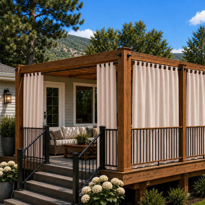Deck Curtains With Velcro Tab Top, Outdoor Deck Curtains, Waterproof Velcro Tab Top Deck Curtains, 1 Pcs
