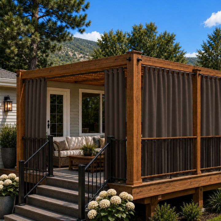 Deck Curtains With Velcro Tab Top, Outdoor Deck Curtains, Waterproof Velcro Tab Top Deck Curtains, 1 Pcs