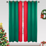Indoor Grommet Top Curtains, Christmas Curtains, Red & Green Stitching Color Curtains, Indoor Christmas Curtains,2 Pcs