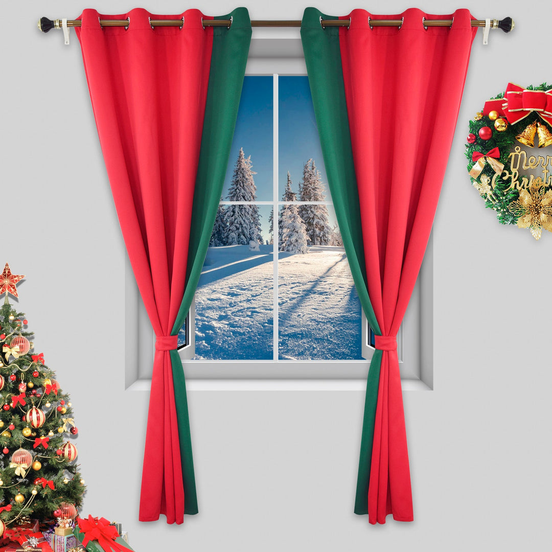 Indoor Grommet Top Curtains, Christmas Curtains, Red &amp; Green Stitching Color Curtains, Indoor Christmas Curtains,2 Pcs