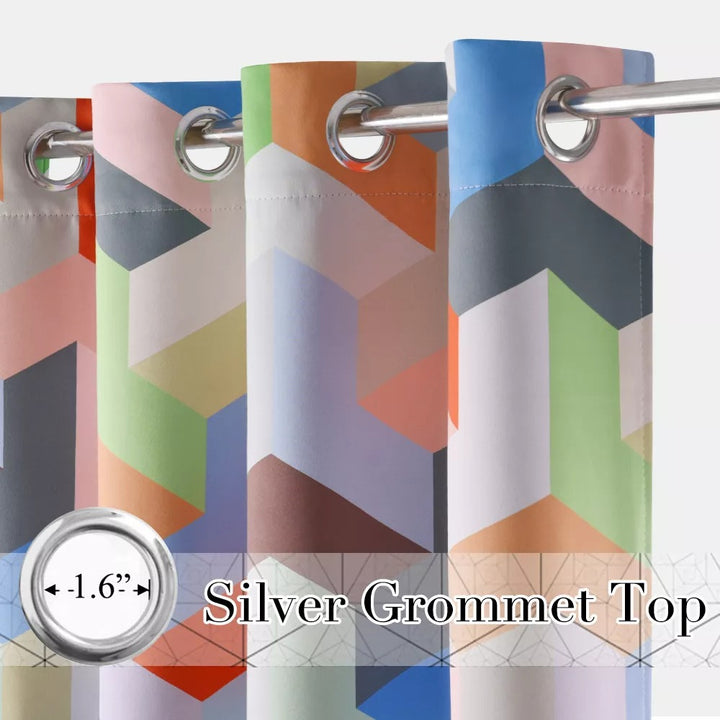 Suchoutdoor Printing Flame Retardant Curtains, Grommet Top Silver, for Schools/Hospitals/Houses, 1 Panel