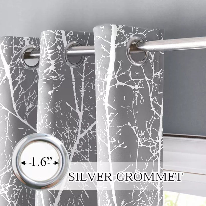 Suchoutdoor Printing Flame Retardant Curtains, Grommet Top Silver, for Schools/Hospitals/Houses, 1 Panel