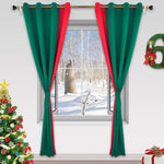Indoor Grommet Top Curtains, Christmas Curtains, Red & Green Stitching Color Curtains, Indoor Christmas Curtains,2 Pcs