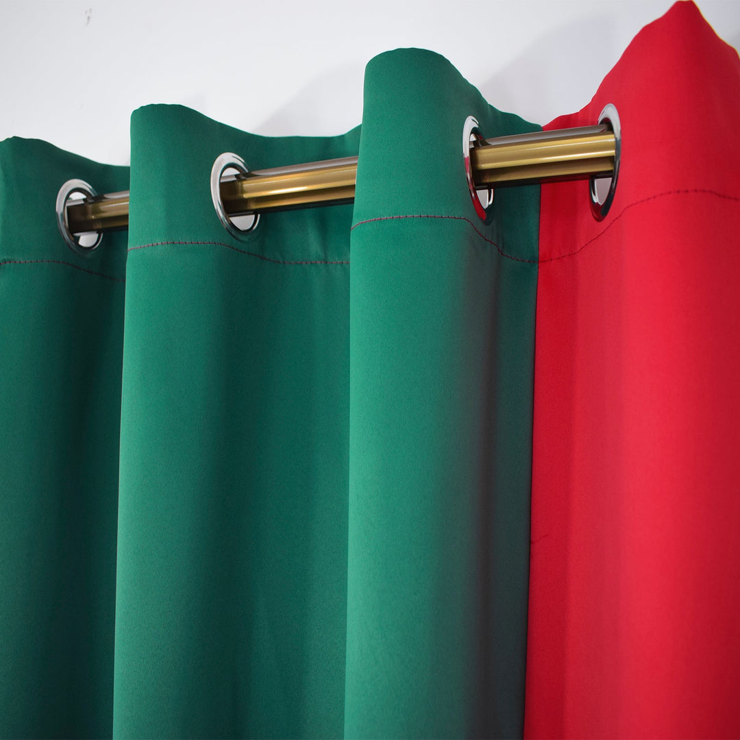 Indoor Grommet Top Curtains, Christmas Curtains, Red &amp; Green Stitching Color Curtains, Indoor Christmas Curtains,2 Pcs