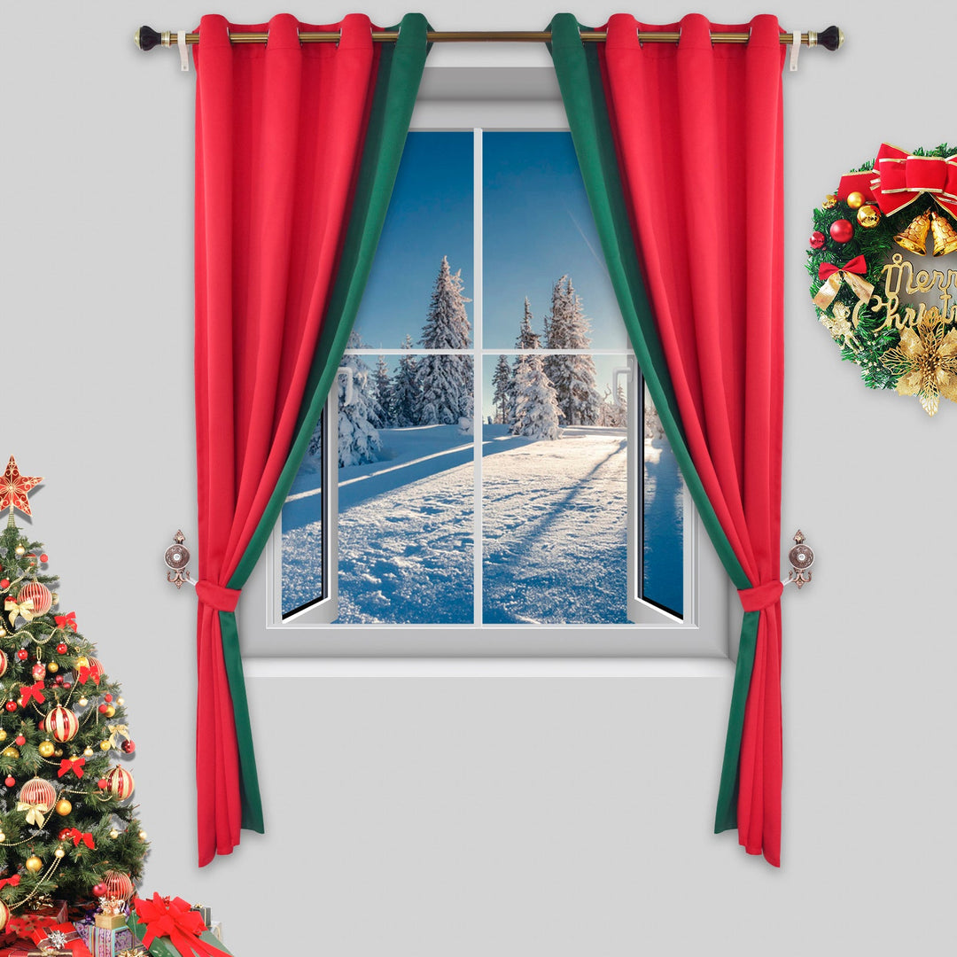 Indoor Grommet Top Curtains, Christmas Curtains, Red &amp; Green Stitching Color Curtains, Indoor Christmas Curtains,2 Pcs