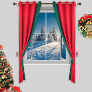Indoor Grommet Top Curtains, Christmas Curtains, Red & Green Stitching Color Curtains, Indoor Christmas Curtains,2 Pcs