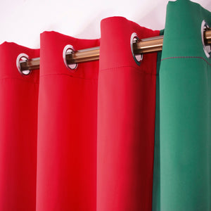 Indoor Grommet Top Curtains, Christmas Curtains, Red & Green Stitching Color Curtains, Indoor Christmas Curtains,2 Pcs