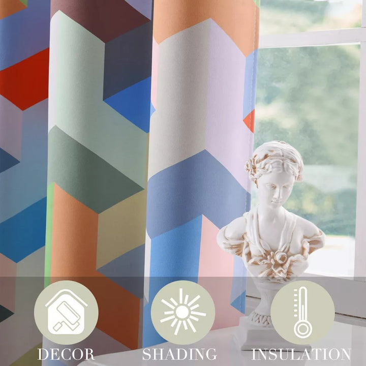 Suchoutdoor Printing Flame Retardant Curtains, Grommet Top Silver, for Schools/Hospitals/Houses, 1 Panel