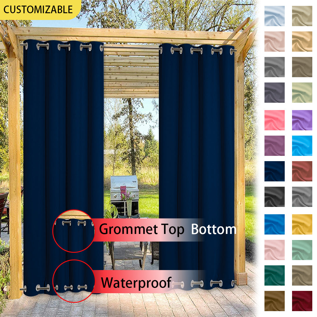 Suchoutdoor Outdoor Waterproof Curtains, Top Bottom Grommet, for Porch/Pavilion/Patio, 1 Panel