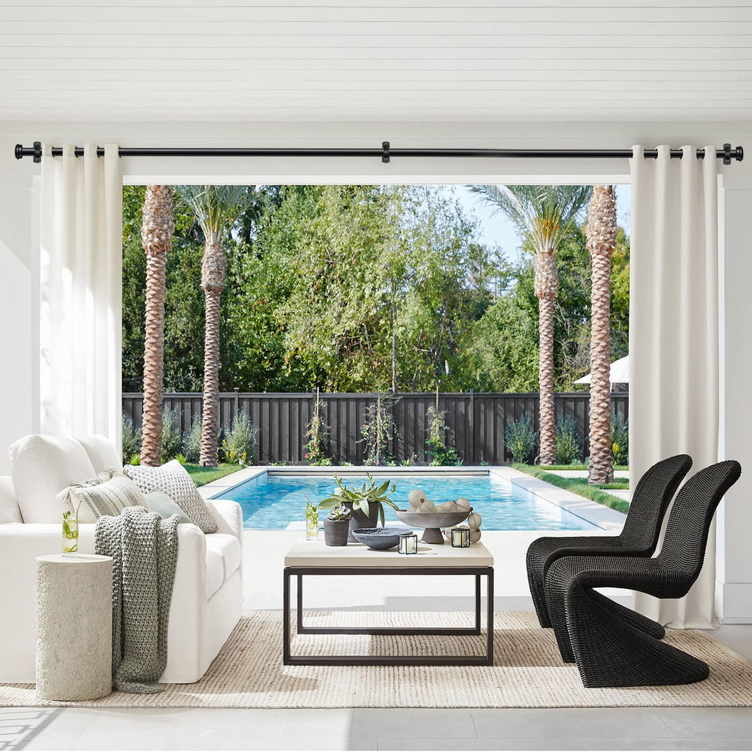 Curtain Rods 168" to 240" / 144" to 168" Adjustable, 1 Inch Diameter Curtain Rods, Black Outdoor Curtain Rod, Hanging Curtain Rod with Brackets