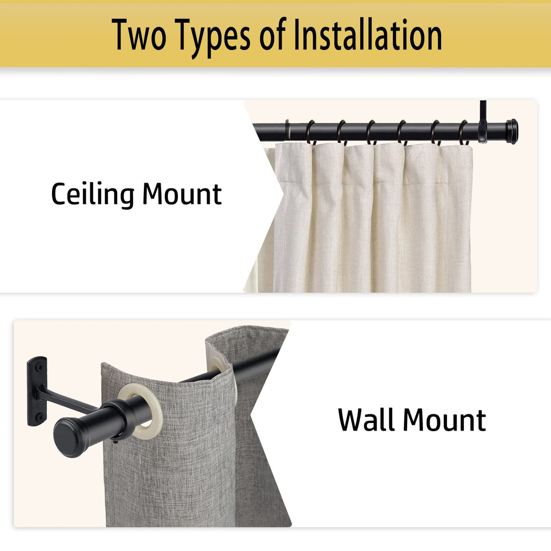Curtain Rods 168" to 240" / 144" to 168" Adjustable, 1 Inch Diameter Curtain Rods, Black Outdoor Curtain Rod, Hanging Curtain Rod with Brackets