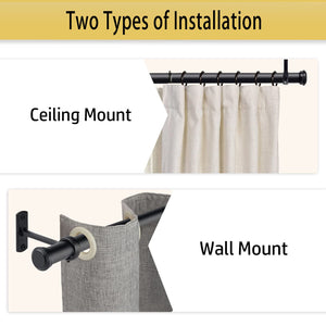 Curtain Rods 168" to 240" / 144" to 168" Adjustable, 1 Inch Diameter Curtain Rods, Black Outdoor Curtain Rod, Hanging Curtain Rod with Brackets