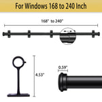 Curtain Rods 168" to 240" / 144" to 168" Adjustable, 1 Inch Diameter Curtain Rods, Black Outdoor Curtain Rod, Hanging Curtain Rod with Brackets