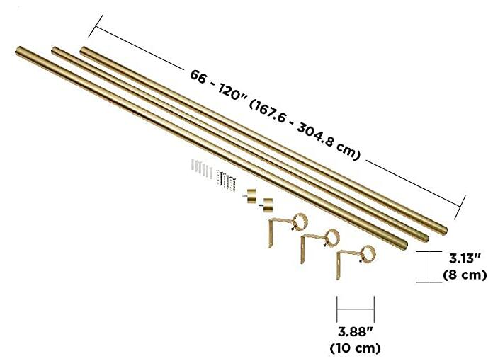 Curtain Rod 120" to 180" Adjustable, Black Curtain Rod Includes 2 Matching Finials, Brackets &amp; Hardware, 1 Inch Diameter Curtain Rod