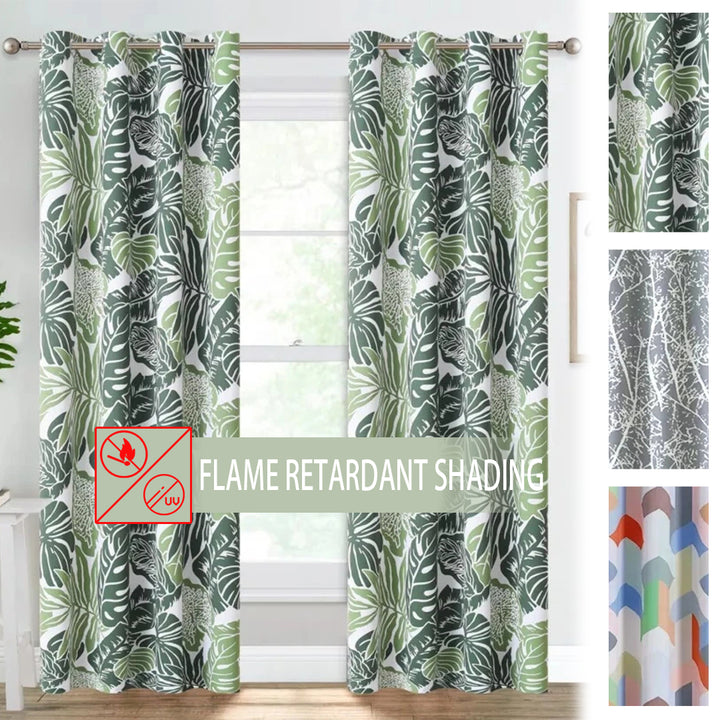 Suchoutdoor Printing Flame Retardant Curtains, Grommet Top Silver, for Schools/Hospitals/Houses, 1 Panel