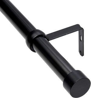 Curtain Rod 120" to 180" Adjustable, Black Curtain Rod Includes 2 Matching Finials, Brackets & Hardware, 1 Inch Diameter Curtain Rod