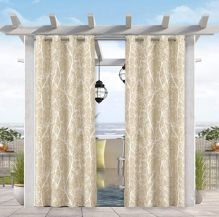 Floral Outdoor Waterproof Grommet Top Curtains, 1 Panel