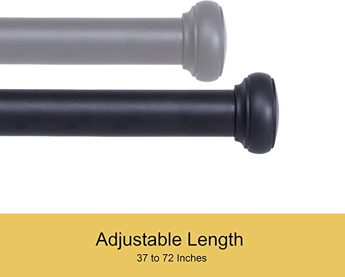 Curtain Rod 37" to 72" / 72” to 144” Adjustable, 1 Inch Diameter Curtain Rods, Black Or Brushed Nickel Adjustable Curtain Rod