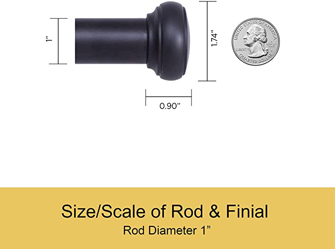 Curtain Rod 37" to 72" / 72” to 144” Adjustable, 1 Inch Diameter Curtain Rods, Black Or Brushed Nickel Adjustable Curtain Rod