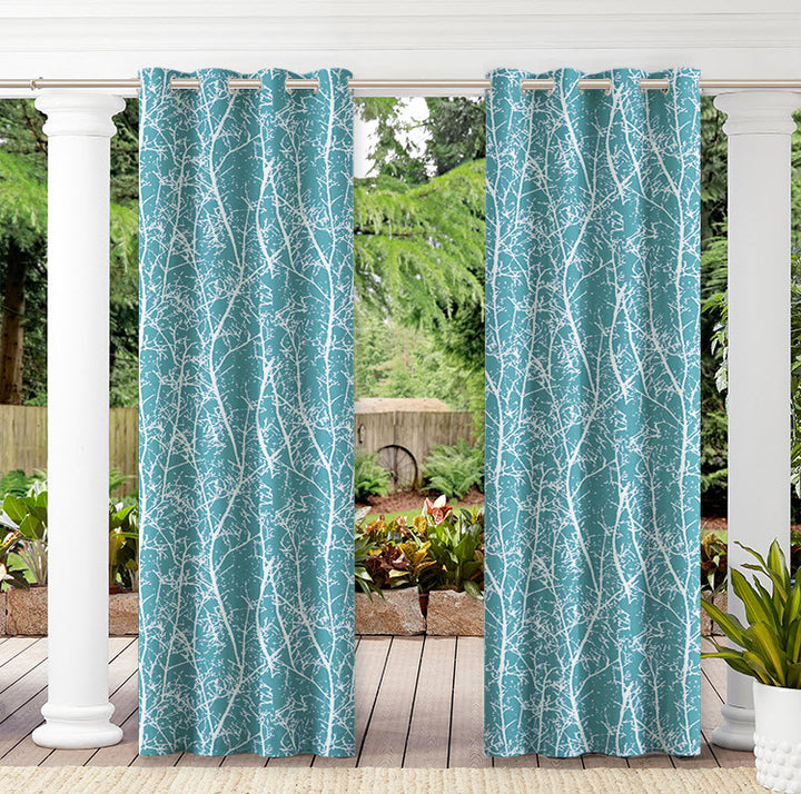 Floral Outdoor Waterproof Grommet Top Curtains, 1 Panel
