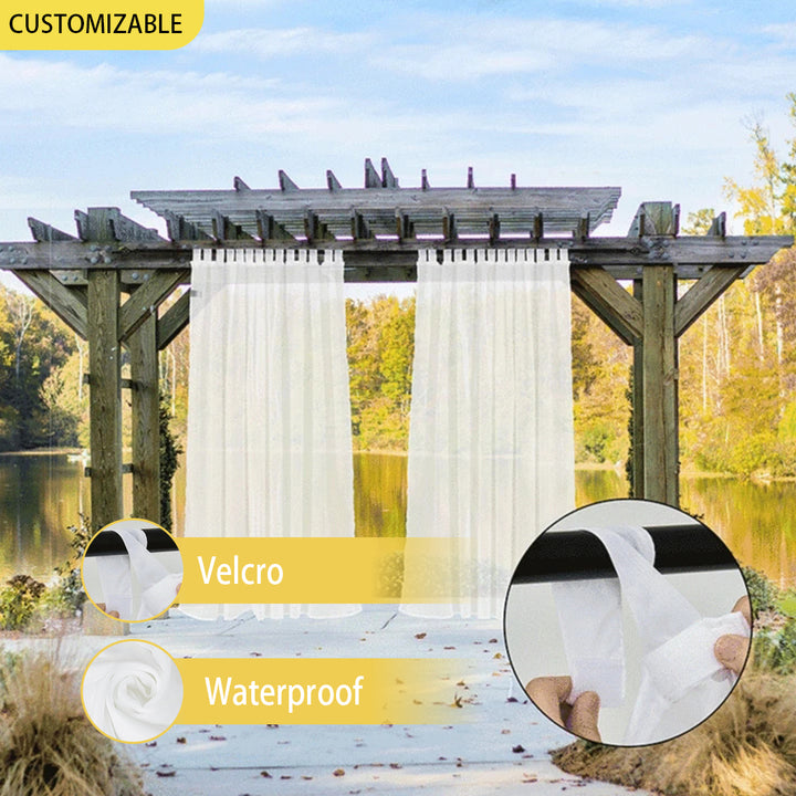 Suchoutdoor Outdoor Waterproof Curtains Sheer, Velcro Tab Top, for Porch/Pavilion/Patio, 1 Panel