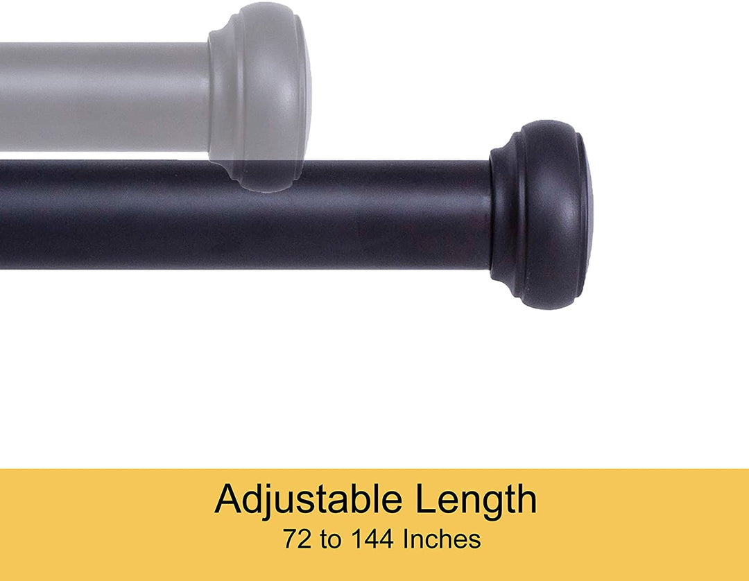 Curtain Rod 37" to 72" / 72” to 144” Adjustable, 1 Inch Diameter Curtain Rods, Black Or Brushed Nickel Adjustable Curtain Rod
