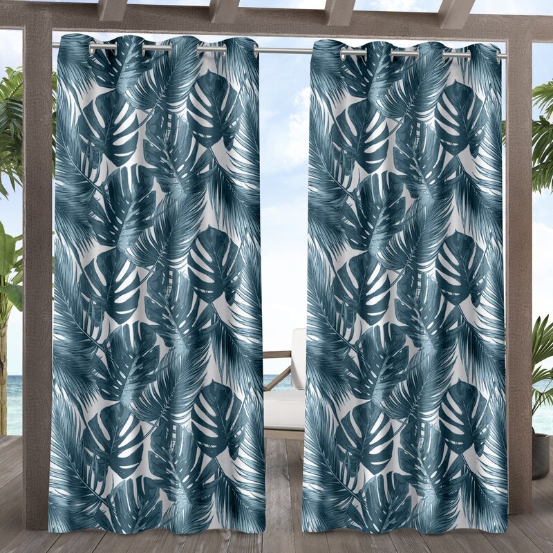 Printing Floral Outdoor Waterproof Grommet Top , Bottom or Tab Top Curtains, 1 Panel