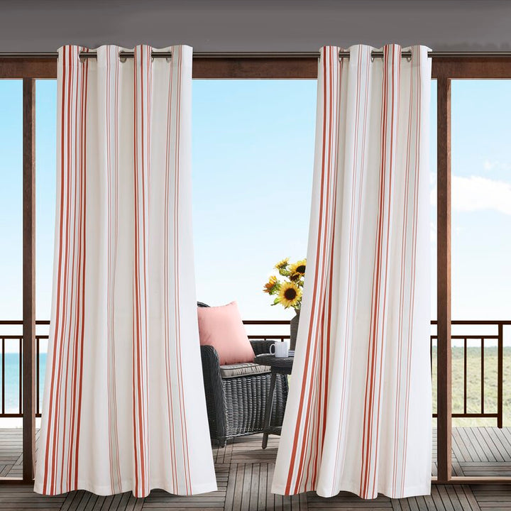 Striped Outdoor Waterproof Grommet Top Curtains, 1 Panel