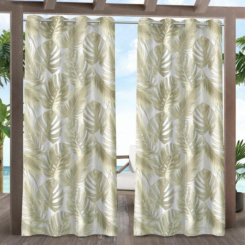 Printing Floral Outdoor Waterproof Grommet Top , Bottom or Tab Top Curtains, 1 Panel