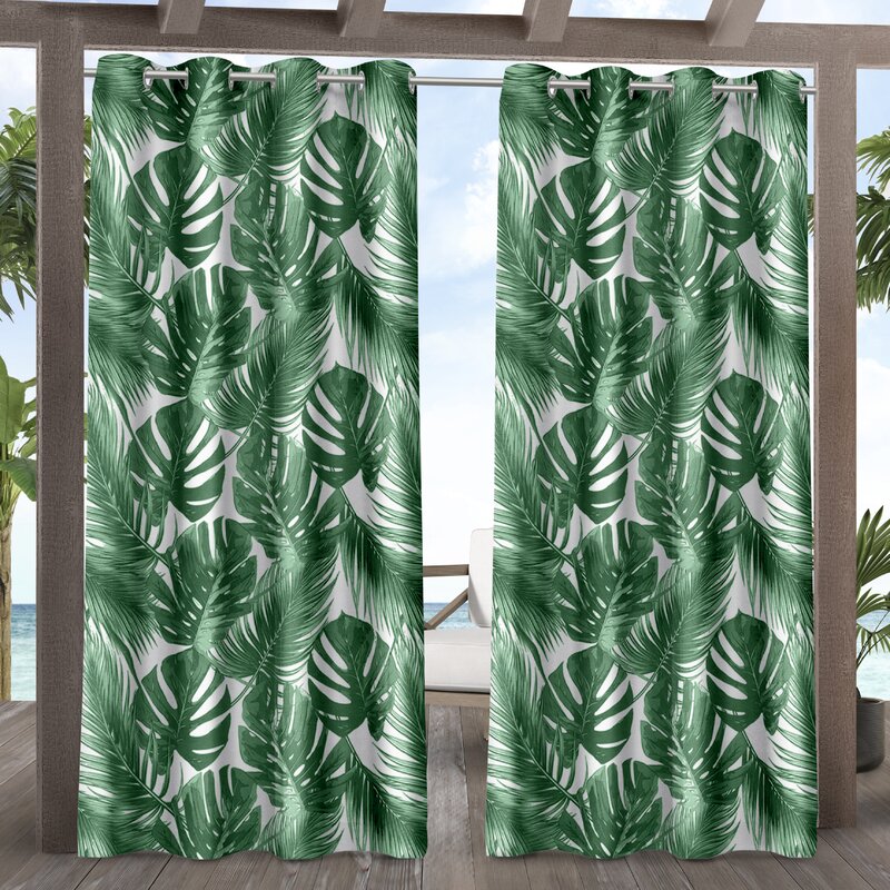 Printing Floral Outdoor Waterproof Grommet Top , Bottom or Tab Top Curtains, 1 Panel