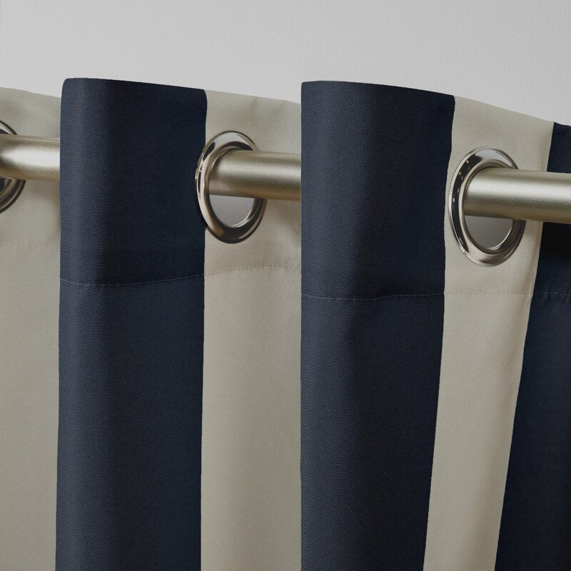 Striped Outdoor Waterproof Grommet Top Curtains, 1 Panel