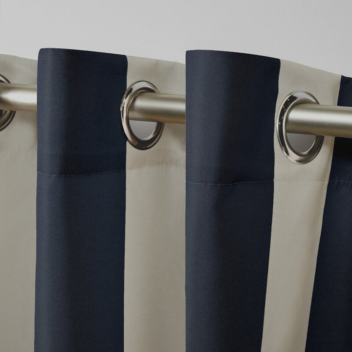 Striped Outdoor Waterproof Grommet Top Curtains, 1 Panel