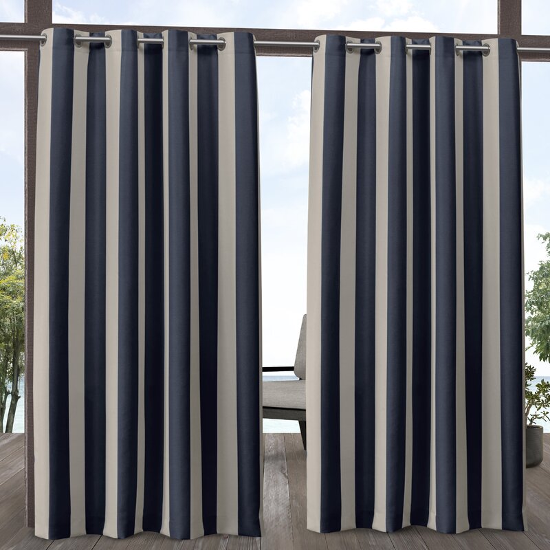 Striped Outdoor Waterproof Grommet Top Curtains, 1 Panel