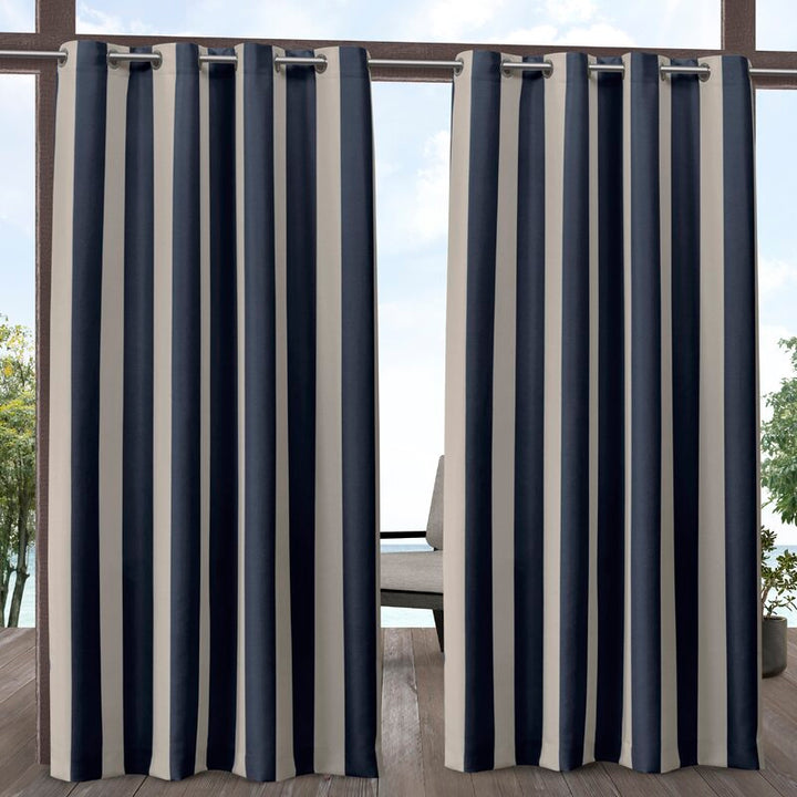 Striped Outdoor Waterproof Grommet Top Curtains, 1 Panel